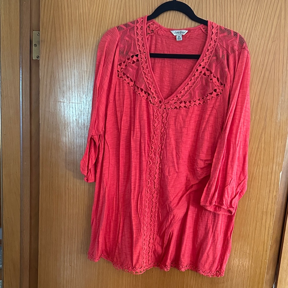 Lucky Brand Vivid Red Lace-Accent Blouse